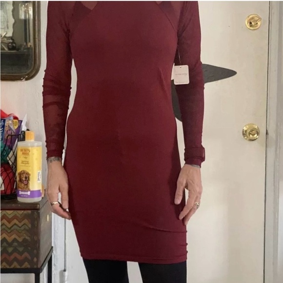 Free People Bodycon Burgundy Cocktail Party Midi Dress Size Medium NWT - Picture 7 of 7